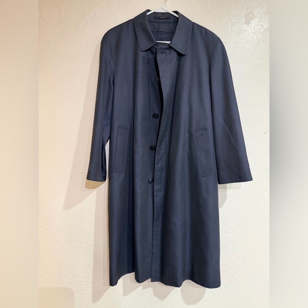 Daks Navy Men’s Long Trench Wool Blend Coat with Removable Plaid Lining size L